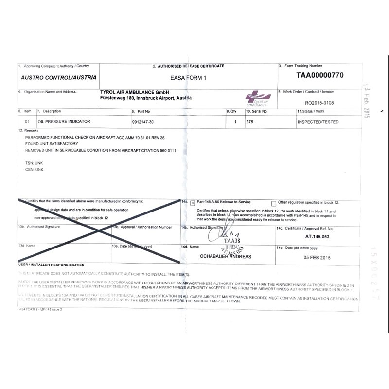 Oil Pressure Indicator 9912147-30
