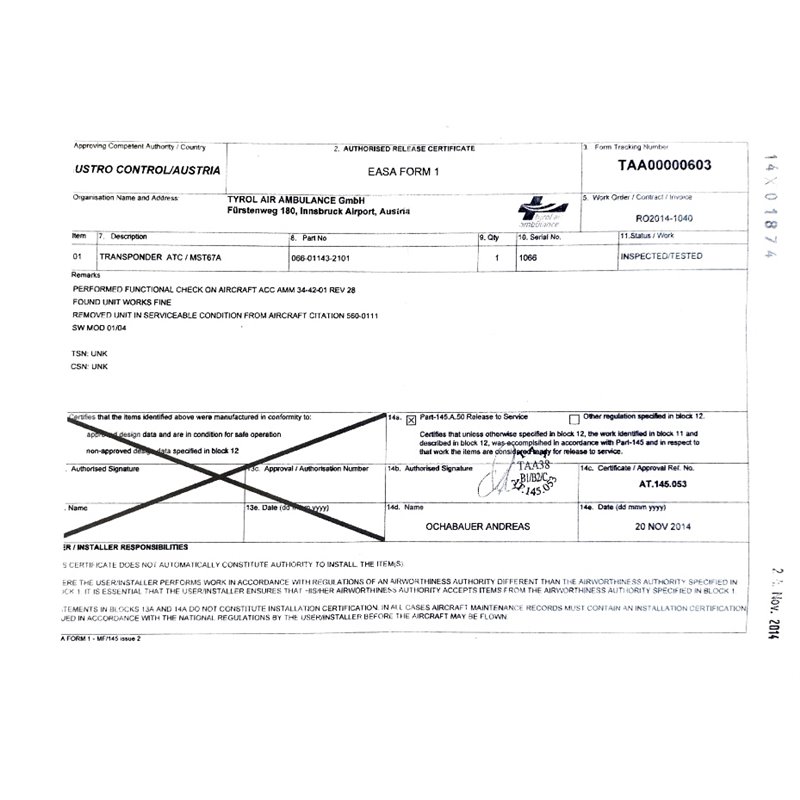 ATC/ MST-67A Transponder, 066-01143-2101