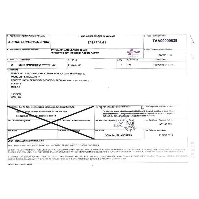 NCU Flight management system 2116-40-1116