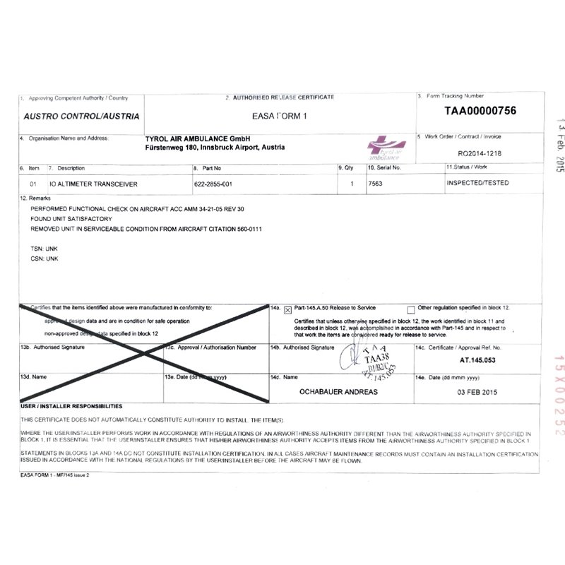 ALT-55B Radio Altimeter Transceiver 622-2855-001