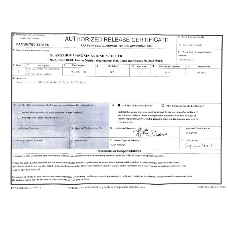 Collins TCAS Transmitter/Receiver TTR-920, 622-8971-122