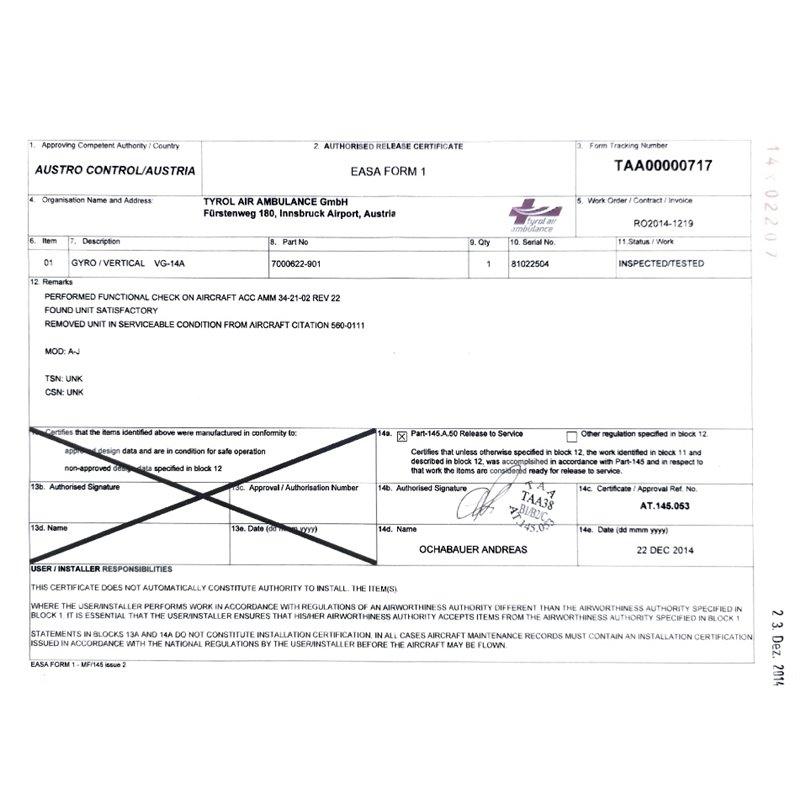 VG-14A Vertical Gyro 7000622-901