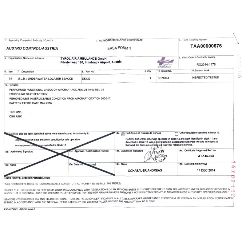 U.L.B./ Underwater Locater Beacon DK120