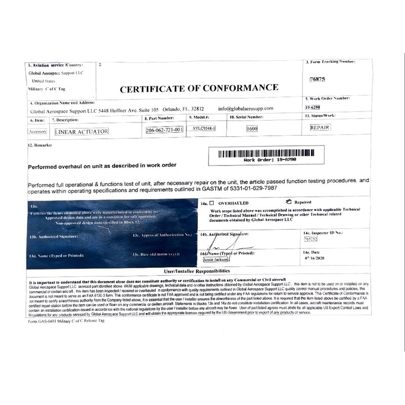 Agusta Linear Actuator SYLC 9548-1, 206-062-721-001