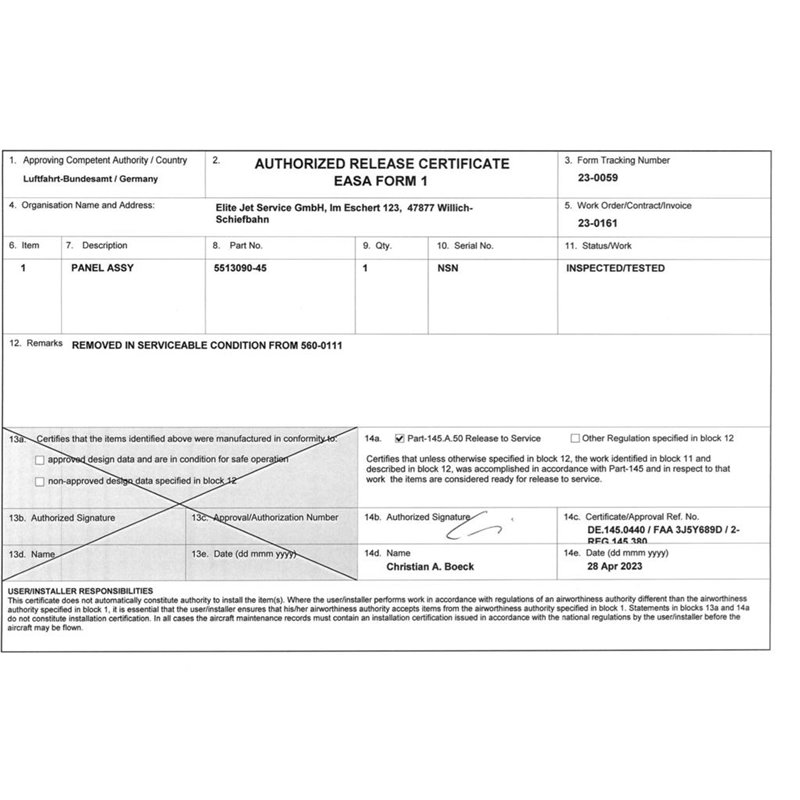 Cessna Citation Panel Assy 5513090-45