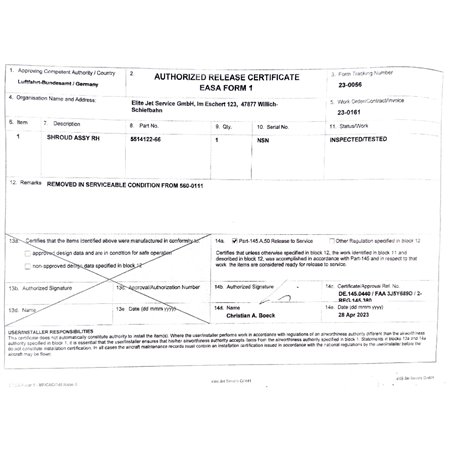 Cessna Citation Shroud assy RH 5514122-66