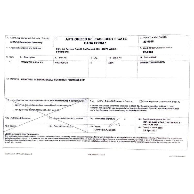 Cessna Citation Wing tip assy RH 6523000-24