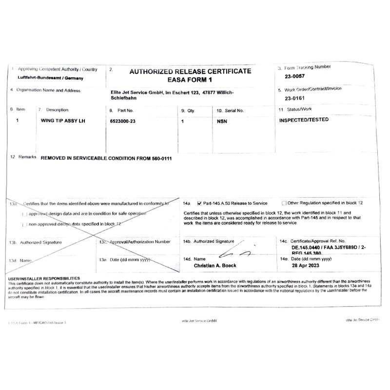 Cessna Citation Wing tip assy LH 6523000-23