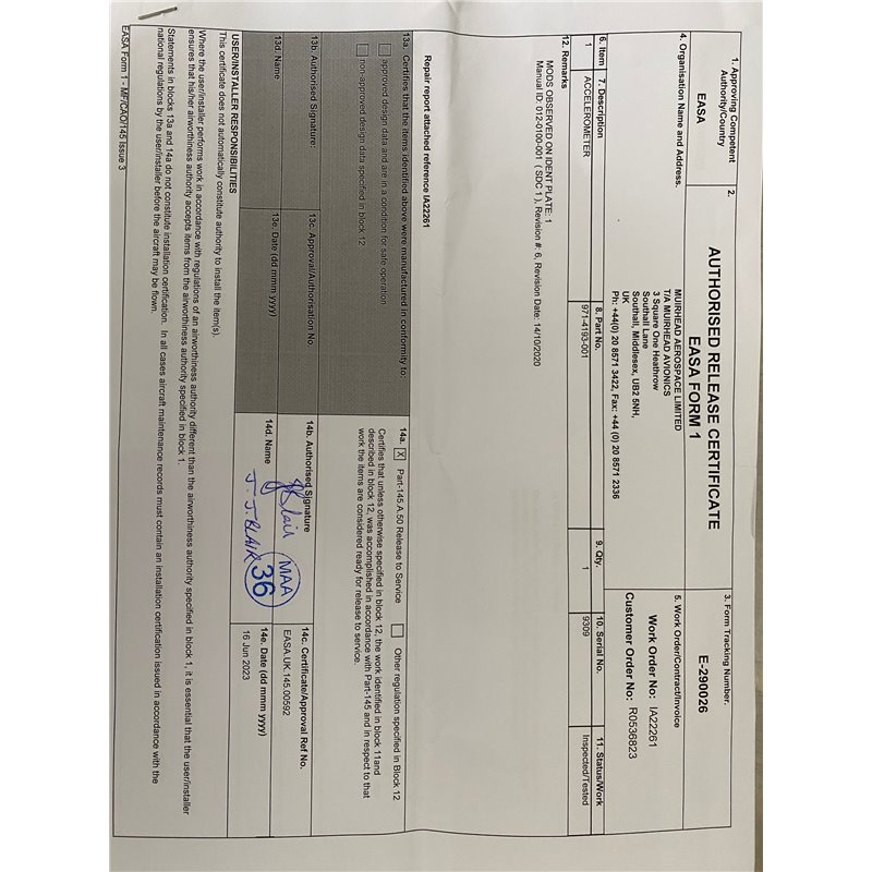 AlliedSignal Accelerometer 971-4193-001
