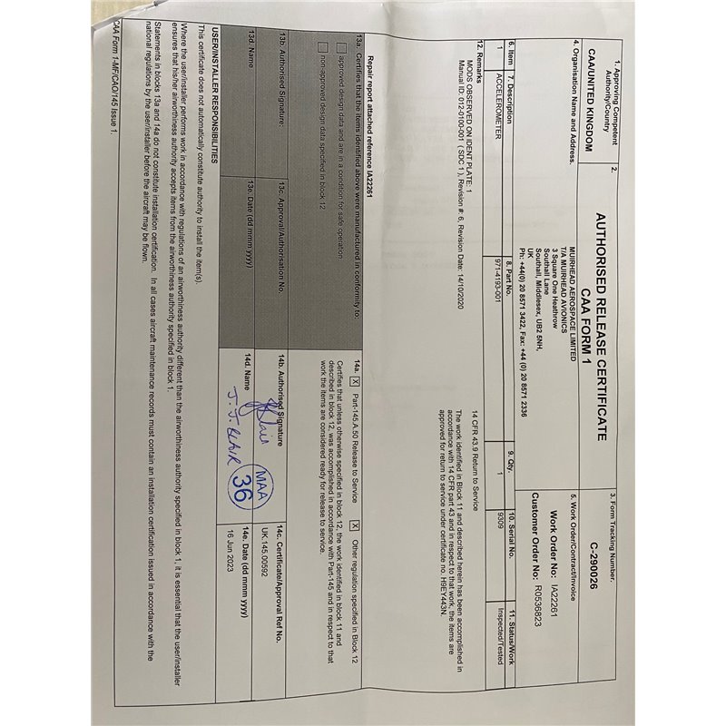 AlliedSignal Accelerometer 971-4193-001