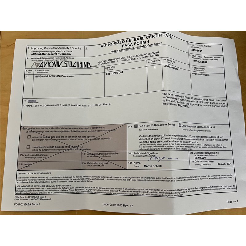 WX 500 system  805-11500-001 & 805-10930-001